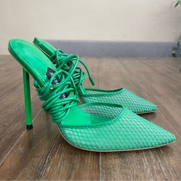 Jessica Rich Women's 36 Strappy Mesh Pointed Toe Ankle Tie Kelly Green 5” Heel - Picture 6 of 10